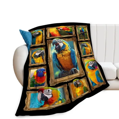 Colorful Parrots Photo Collage Blanket