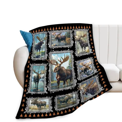 Moose and Elk Photo Blanket: Framed Wildlife Collage for Nature Lovers