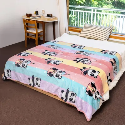 Pandas on Rainbow Stripes Blanket
