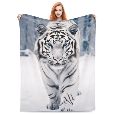 White Tiger in Snow Blanket: Majestic Feline in Winter Landscape