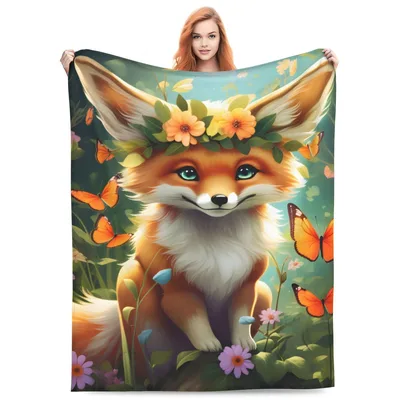 Fox with Flower Crown Blanket: Whimsical Fox