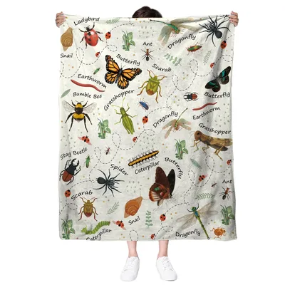Insect Bugs Pattern Blanket: A Nature Guide to Butterflies and Beetles