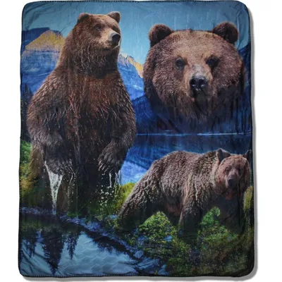 Three Brown Bears Blanket featuring a realistic nature scene