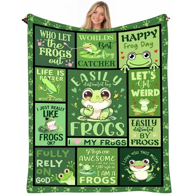 Frogs Quote Collage Pattern Blanket for Amazed Amphibian Lovers