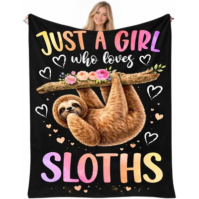 Just a Girl Blanket: Sloth Lover Design with Floral Branch