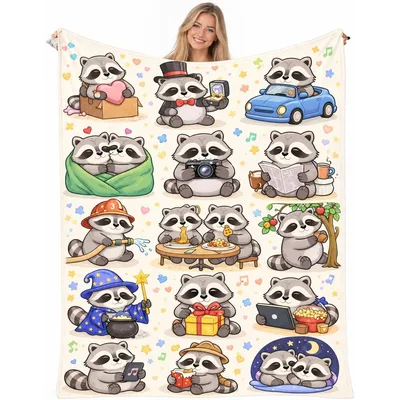 Cute Raccoons Pattern Blanket