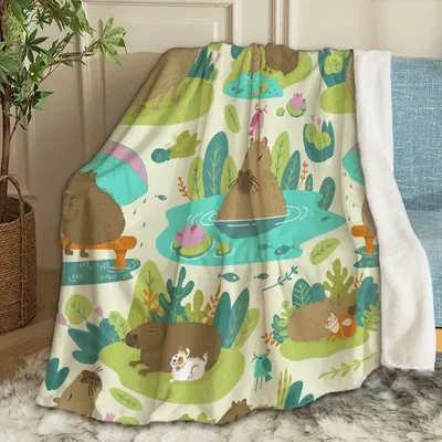 Capybara on Jungle Pond Blanket featuring a relaxed capybara