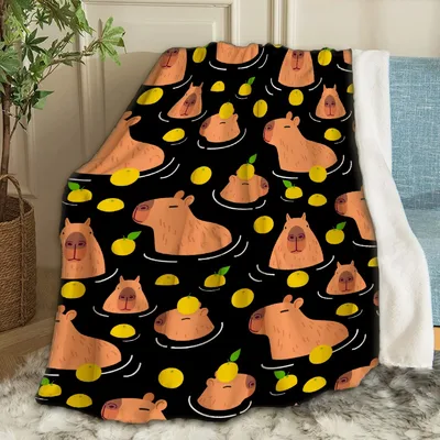 Capybaras and Oranges Pattern Blanket: Floating Rodents with Citrus