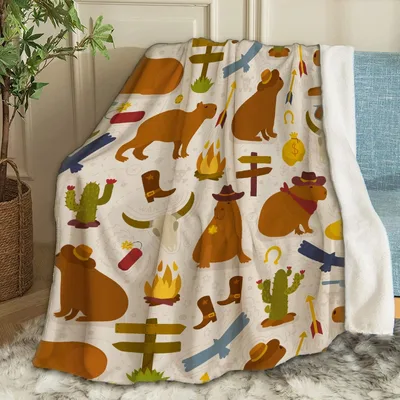 Capybara Cactus Mexican Pattern Blanket: Wild West Cute Animal Design