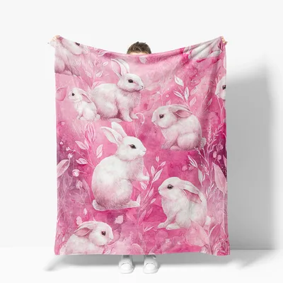 White Bunnies on Pink Blanket: Watercolor Rabbit Art Design