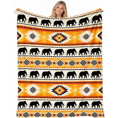 Elephants Aztec Tribal Pattern Blanket: Wild Herd Meets Geometric Art