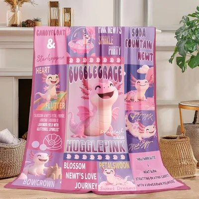 Cute Axolotls Pattern Blanket: Pink Newt Sparkle Party Design
