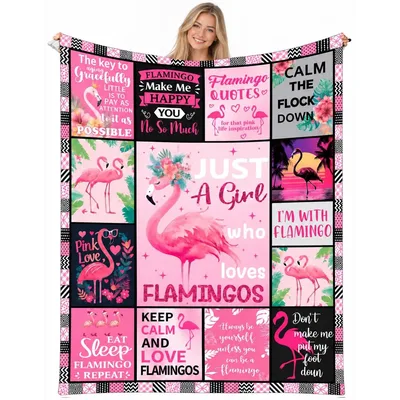 Flamingo Lover Quotes Collage Blanket for Pink Passionate Fans