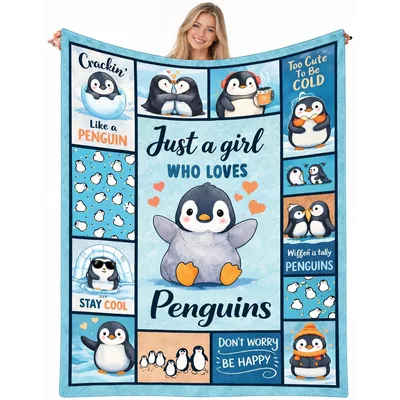 Just a Girl Blanket: A Penguin Lover's Cozy Collage Design
