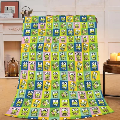 Funny Frog Pattern Squares Blanket: Colorful Cartoon Frog Grid Design
