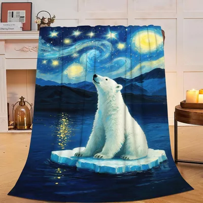 Polar Bear on Starry Blanket: Arctic Bear Under Swirling Night Sky