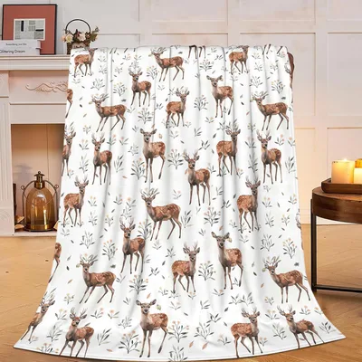 Deer Pattern on White Blanket: Cozy Wildlife Art for Nature Lovers