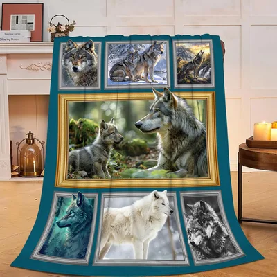 Wolf Pack Wildlife Collage Blanket: Framed Wolf Art for Nature Lovers