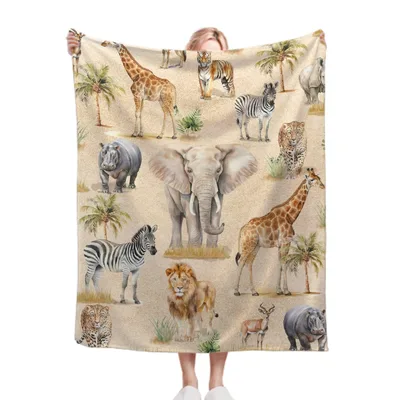Safari Animals Giraffe Elephant Blanket