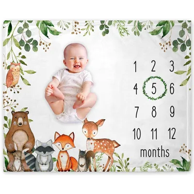 Sloth Milestone Blanket features a woodland baby tracker