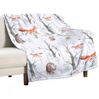 Watercolor Woodland Animals Blanket: Forest Friends on a Soft Throw
