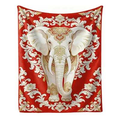 Elephant with Ornate Border Blanket: Regal Elephant Design for Decor