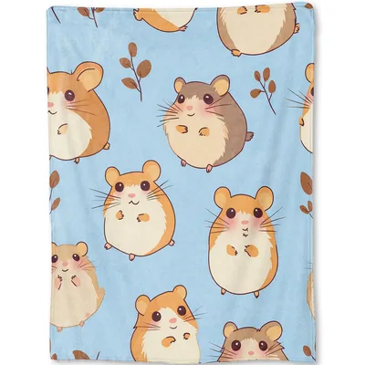 Cute Hamsters Pattern Blanket: Fluffy Cartoon Hamsters on Light Blue