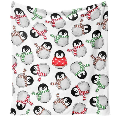 Penguins in Festive Scarves Blanket: Cozy Holiday Penguin Pattern