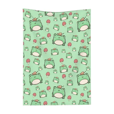 Cute Frog Pattern Blanket: Smiling Amphibians with Mushroom Accents