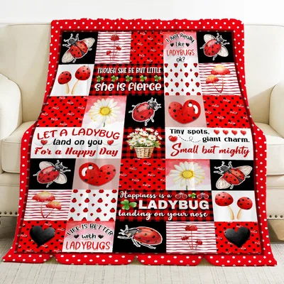 Ladybug Happy Day Quotes Blanket features fierce little bugs