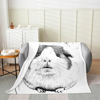 Guinea Pig Sketch Blanket featuring a detailed black