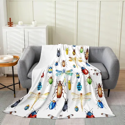 Colorful Bugs Pattern Blanket featuring vibrant dragonflies