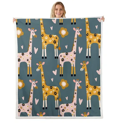 Giraffe Hearts Pattern Blanket: Floral Safari Design for Kids