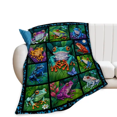 Colorful Frogs Patchwork Blanket