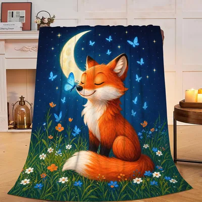 Sleeping Fox Under Moon Blanket: Cozy Nighttime Fox Art