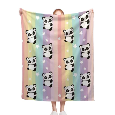 Rainbow Panda Stripes Blanket: Cute Pandas on Pastel Vertical Bands