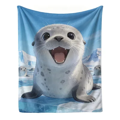 Happy Baby Seal Blanket: Joyful Pup on Ice
