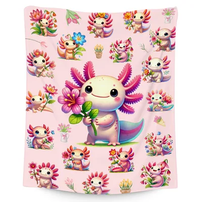 Cute Axolotls with Flowers Blanket: A Floral Amphibian Design