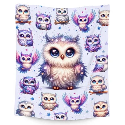 Cute Owls Pattern Blanket: Whimsical Galaxy Owl Design for Kids
