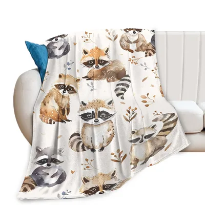 Watercolor Raccoons Pattern Blanket featuring cute woodland creatures