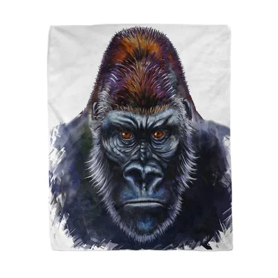 Silver King Gorilla Portrait Blanket Digital Art Design