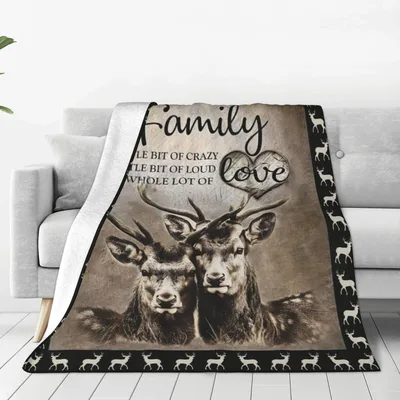 Family Deer Love Quote Blanket: Crazy Loud Family with Heart Design