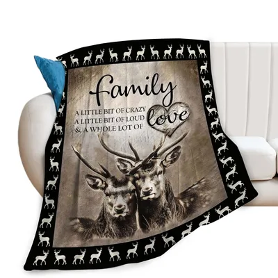 Family Deer Silhouette Border Blanket featuring two stags
