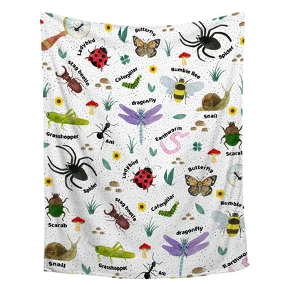 Insect Bug Pattern Blanket features watercolor illustrations