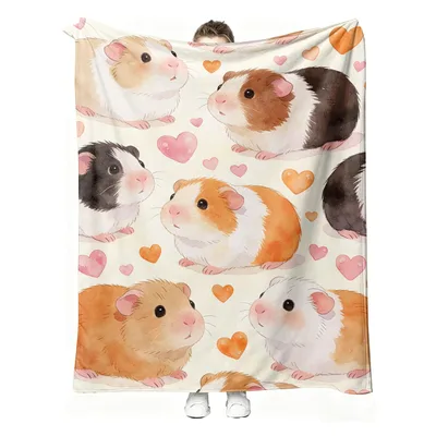 Guinea Pigs with Hearts Blanket No. 2: Watercolor Guinea Pig Throw