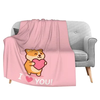 Cute Corgi I Love Blanket: Adorable Dog Holding Heart