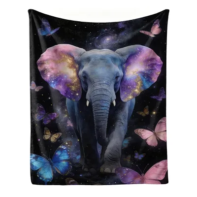 Galaxy Elephant with Butterflies Blanket: Cosmic Art for Dreamers