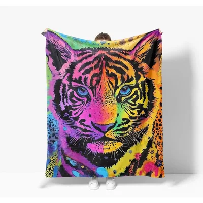 Rainbow Tiger Pop Art Blanket Vibrant Feline Design