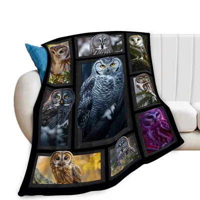 Owl Photo Collage Blanket: A Gallery of Nine Realistic Owl Portraits