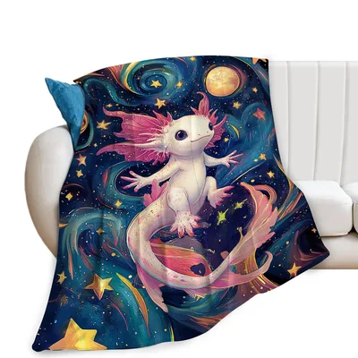 Axolotl in Outer Space Blanket: Cosmic Salamander Art for Your Sofa